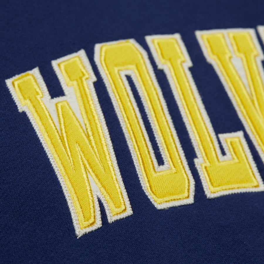 Michigan Wolverines Hooded Full-Button Fleece Vintage Jacket In Navy - Material View