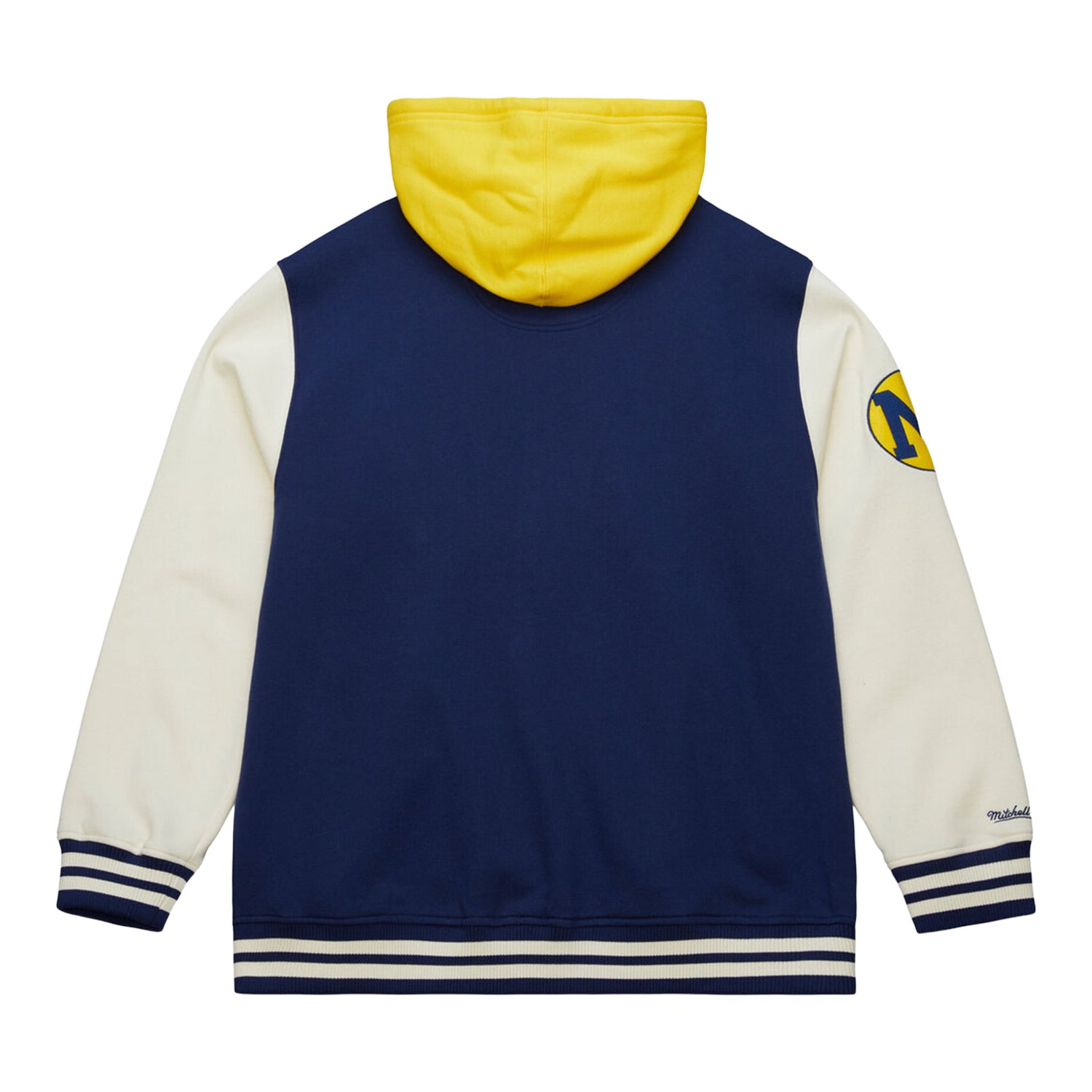 Michigan Wolverines Hooded Full-Button Fleece Vintage Jacket In Navy - Back View