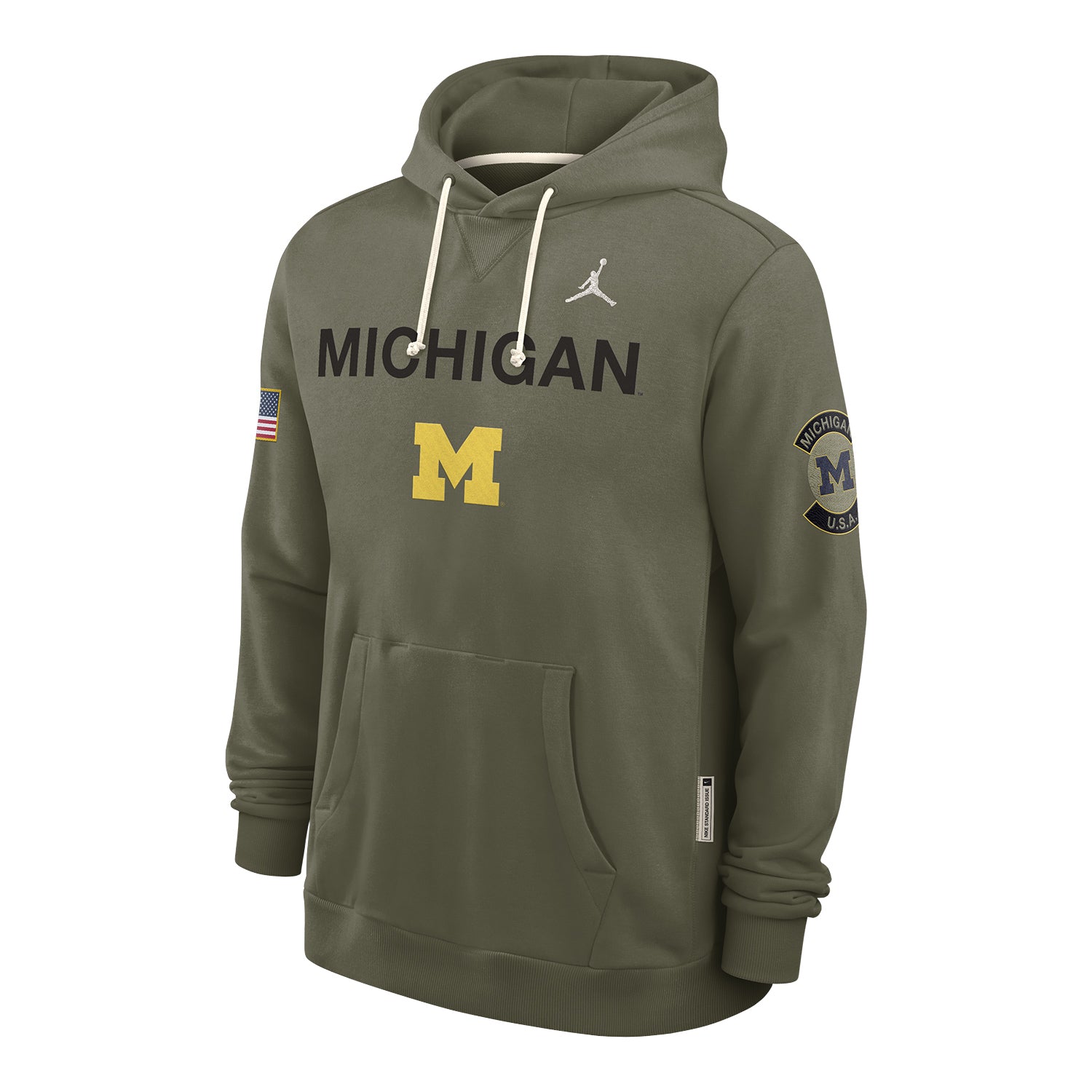 Michigan Wolverines Military Appreciation Forest Green Hoodie - Front View
