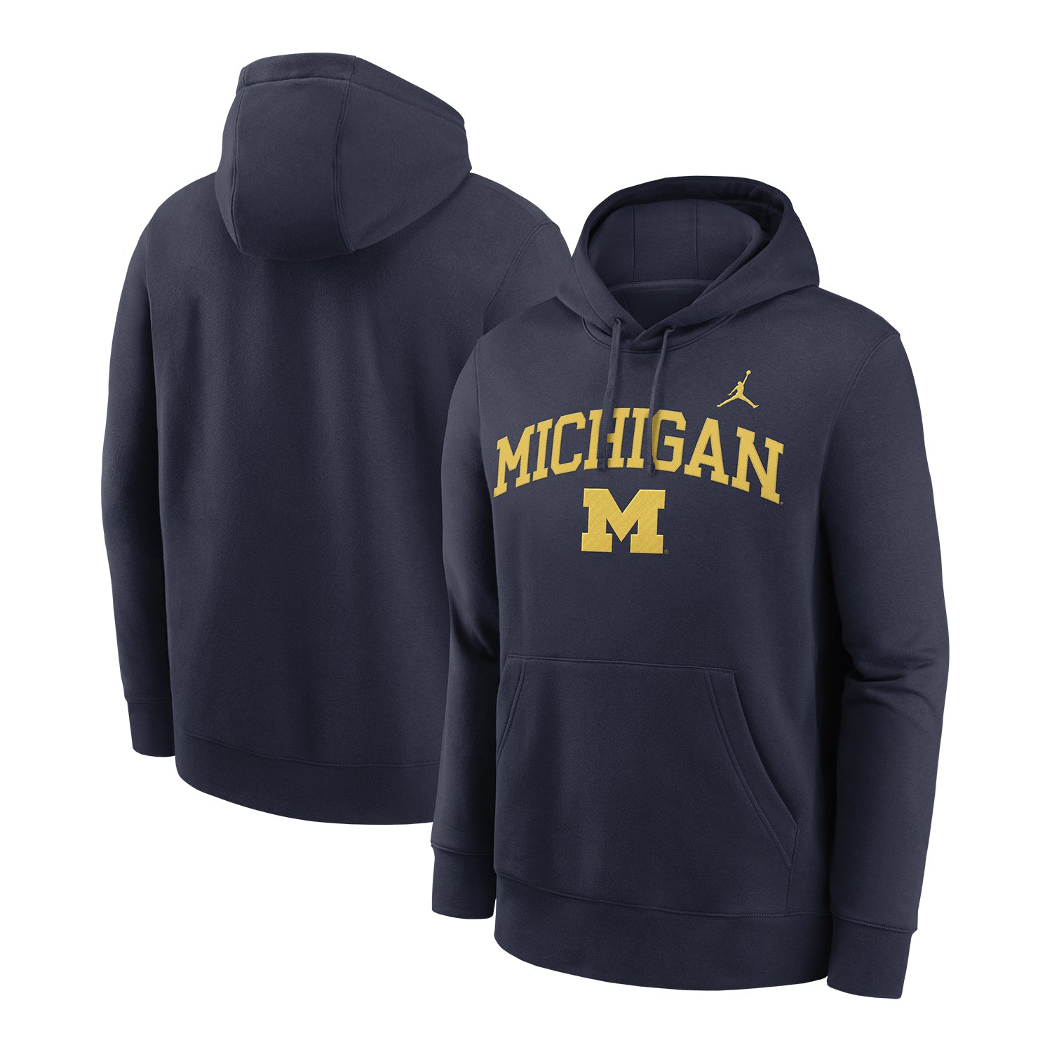 Michigan Wolverines Jordan Navy Club Fleece Hoodie - Front & Back View