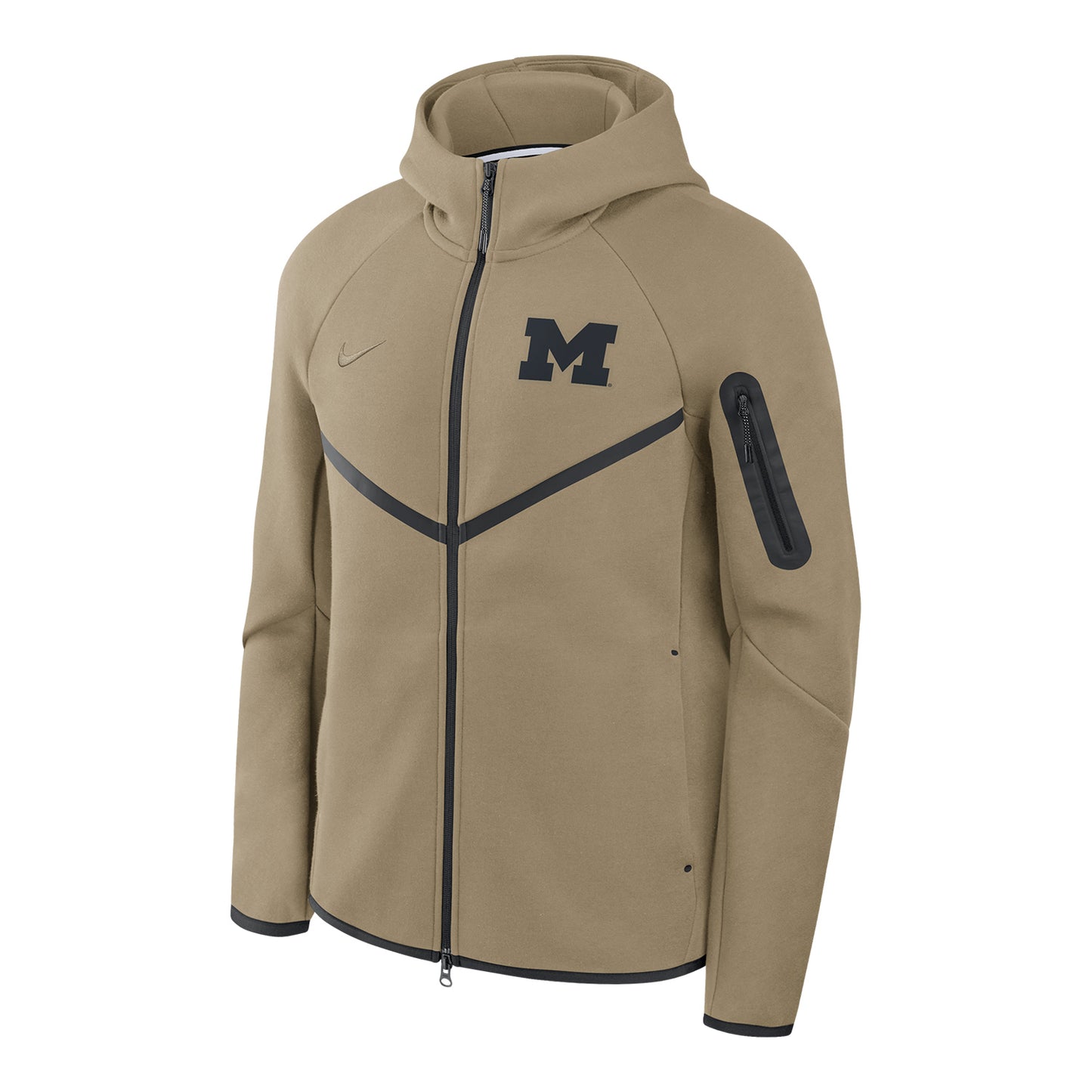 Michigan Wolverines Tan Nike Full-Zip Tech Fleece Windrunner Hoodie - Front View