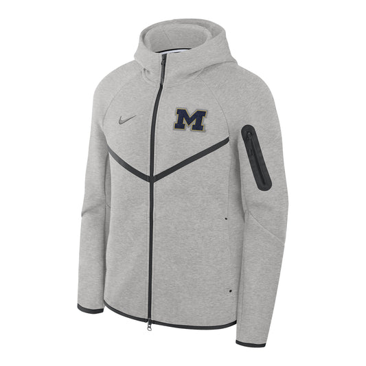 Michigan Wolverines Grey Nike Full-Zip Tech Fleece Windrunner Hoodie - Front View