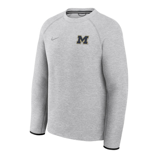Michigan Wolverines Grey Nike Tech Fleece Crewneck Sweatshirt - Front View