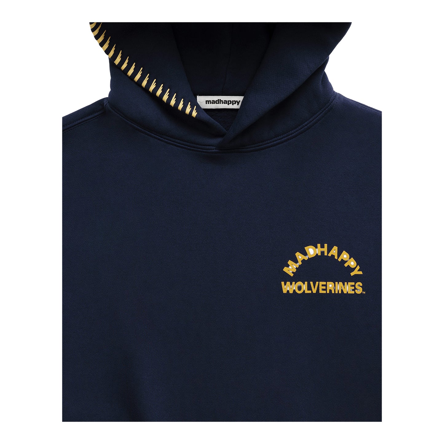 Michigan Wolverines Madhappy Navy Hooded Sweatshirt - Close Up View