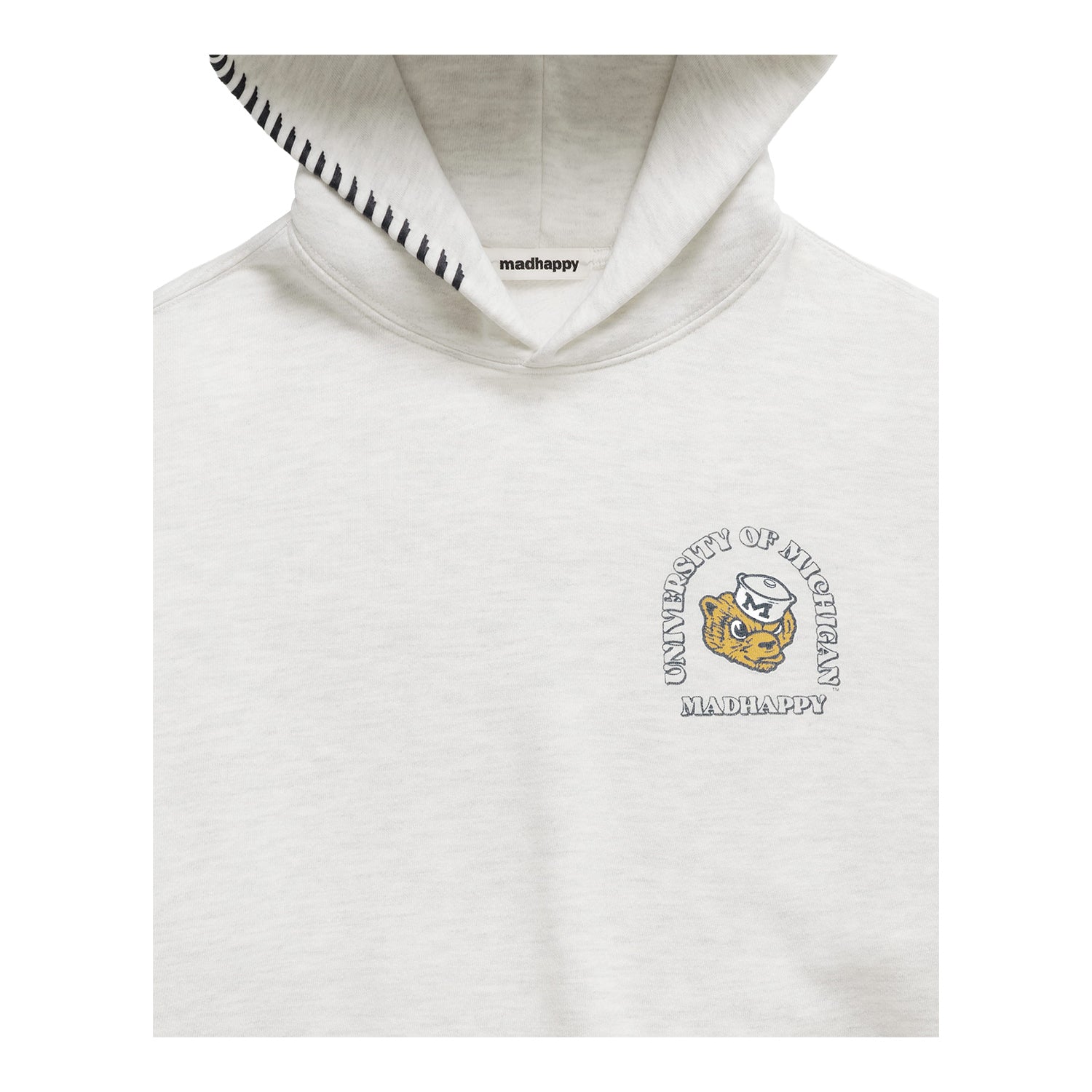 Michigan Wolverines Madhappy White Vintage Logo Sweatshirt In White - Close Up View