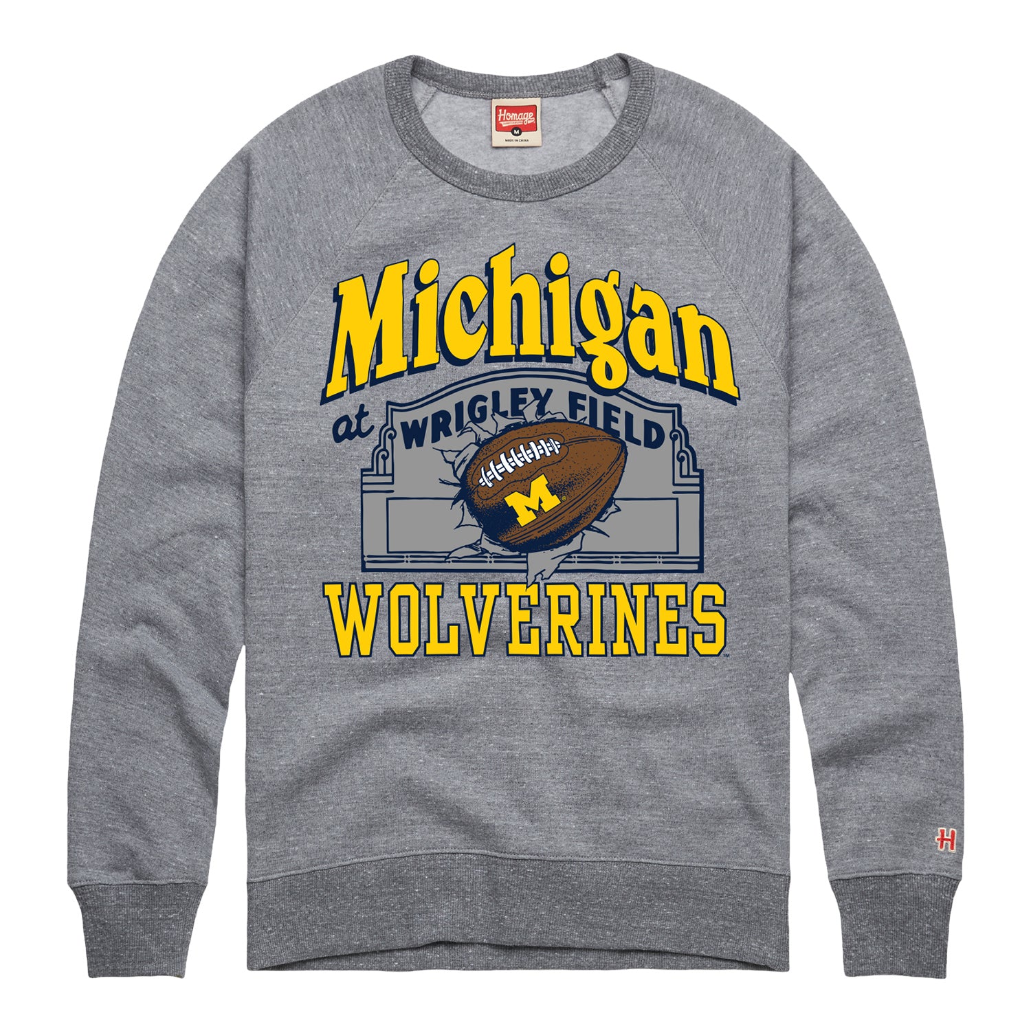 Michigan Wolverines Football Wrigley Field Game Crewneck Sweatshirt In Grey - Front View