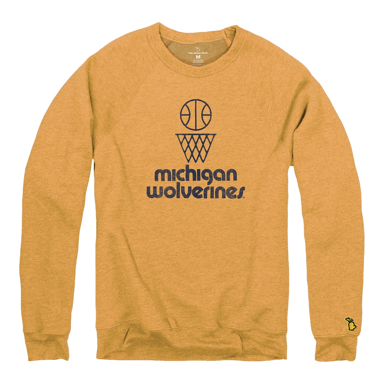 Michigan Wolverines Basketball Ball and Hoop '66 Fleece Sweatshirt In Maize - Front View