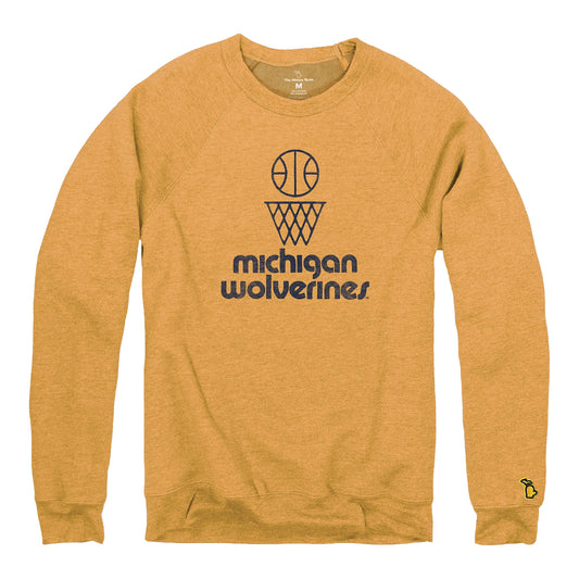Michigan Wolverines Basketball Ball and Hoop '66 Fleece Sweatshirt In Maize - Front View