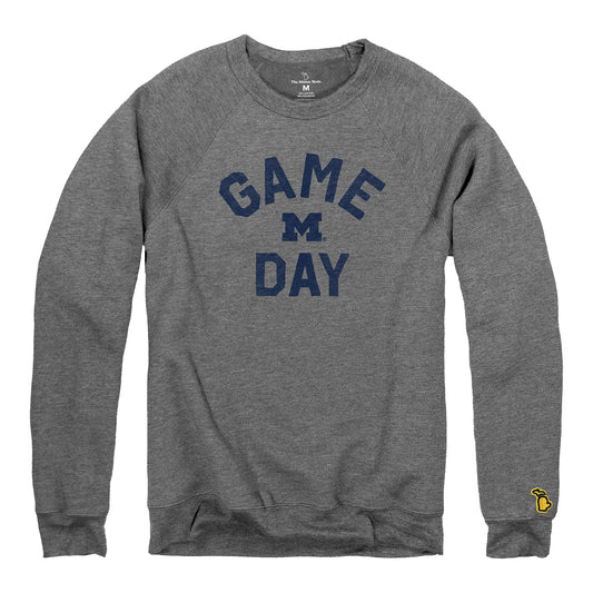 Michigan Wolverines Game Day Long Sleeve Crewneck Sweatshirt In Grey - Front View