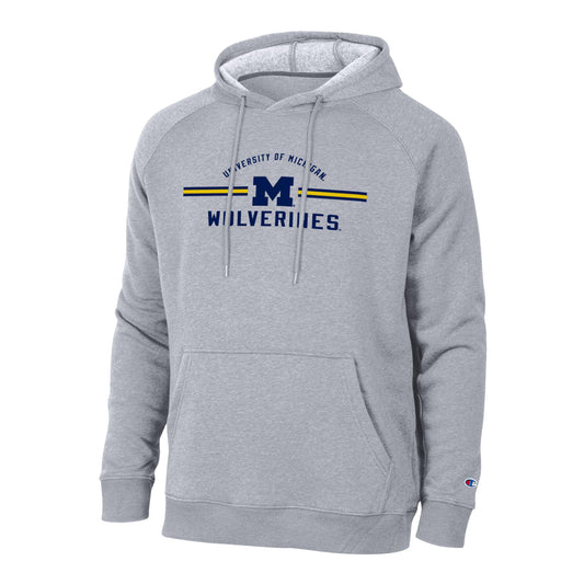 Michigan Wolverines Three Stripe Triumph Fleece Hoodie In Grey - Front View