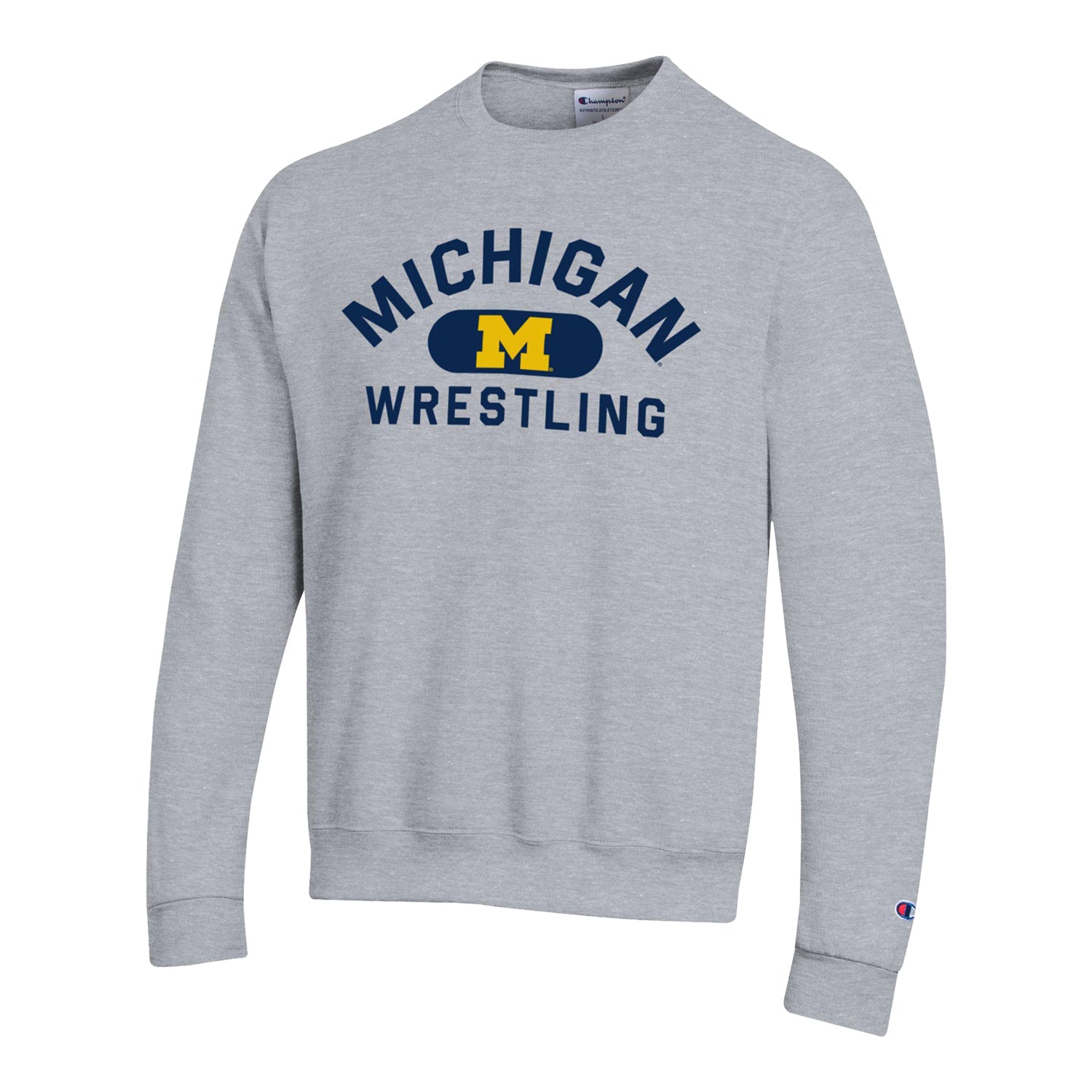Michigan Wolverines Wrestling Grey Crewneck Sweatshirt In Grey - Front View