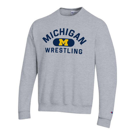 Michigan Wolverines Wrestling Grey Crewneck Sweatshirt In Grey - Front View