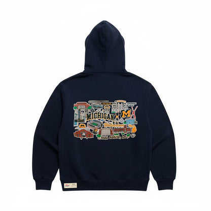 Michigan Wolverines Full Back Campus Art Hooded Sweatshirt