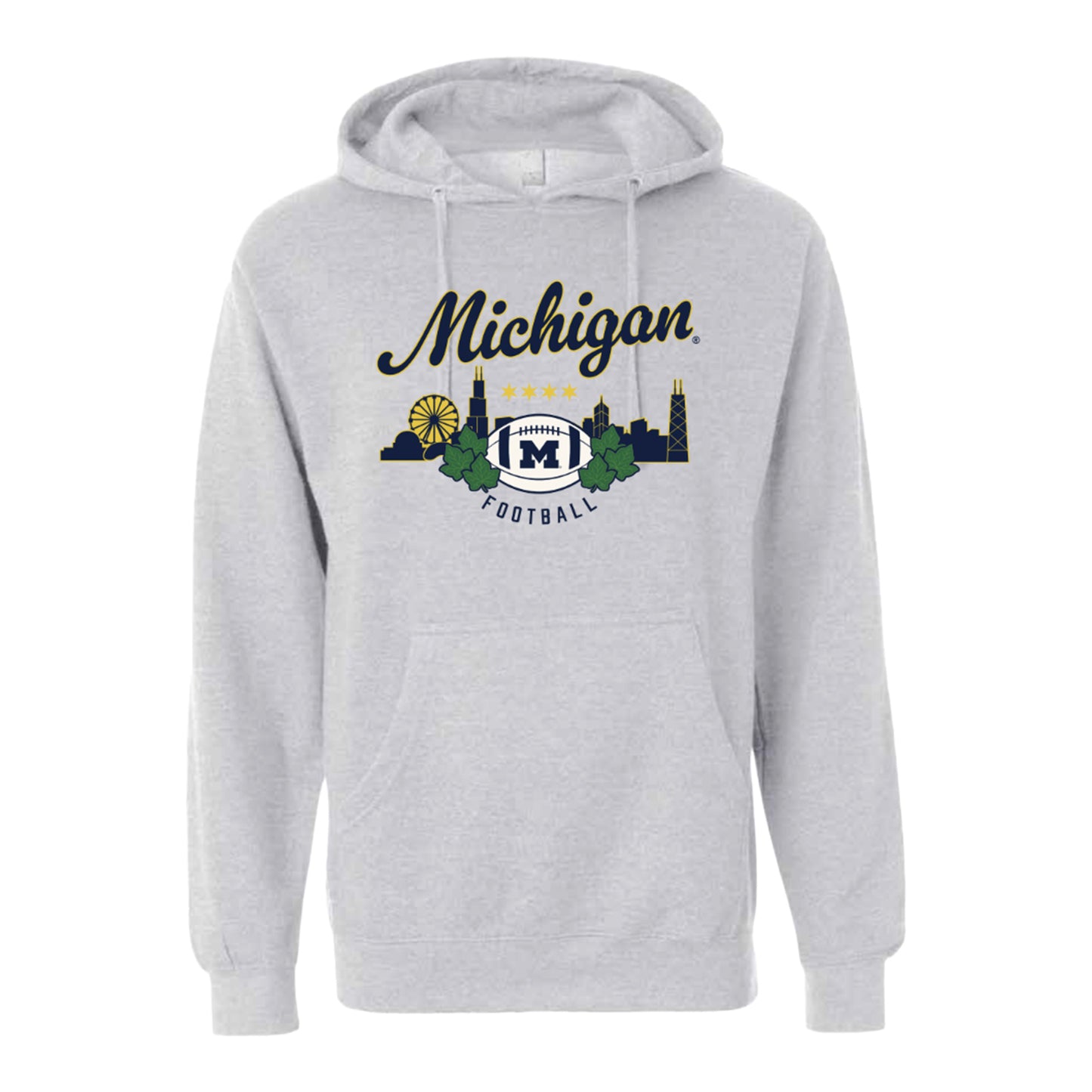 Michigan Wolverines Football Chicago Skyline Hoodie In Grey - Front View