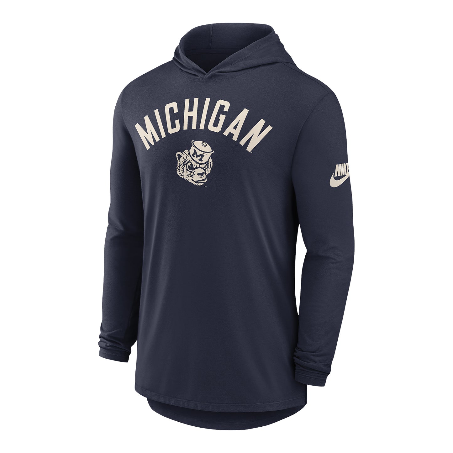 Michigan Wolverines Nike Navy Vault Long Sleeve Hoodie T-Shirt - Front View