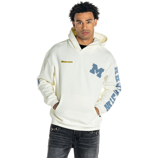 Michigan Wolverines White Fleece with Denim Hoodie
