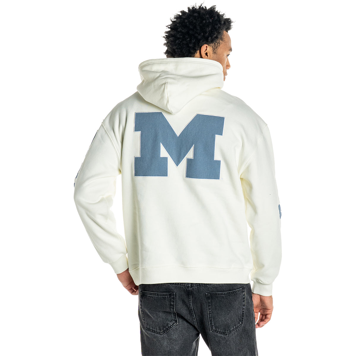 Michigan Wolverines White Fleece with Denim Hoodie
