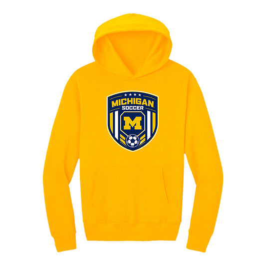 Michigan Wolverines Soccer Shield Maize Hoodie - Front View