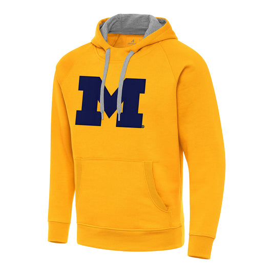 Michigan Wolverines Antigua Victory Maize Hooded Sweatshirt - Front View
