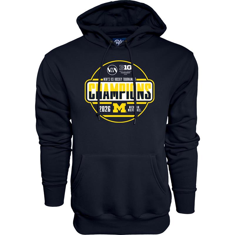 Michigan Wolverines Men's Hockey Big 10 Champion Navy Hoodie - Front View