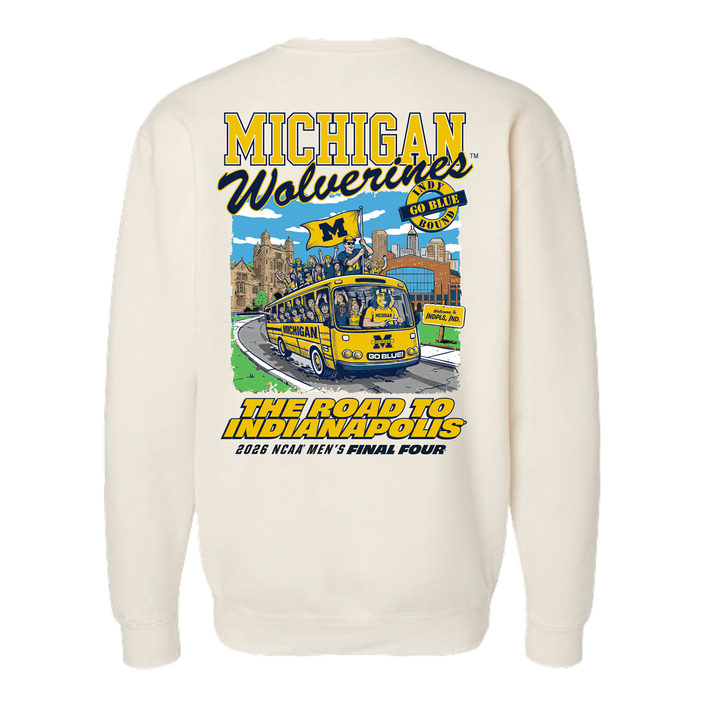 Michigan Wolverines Men's Basketball Final Four Indy Bound Mascot Bus Crewneck