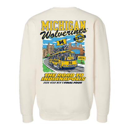 Michigan Wolverines Men's Basketball Final Four Indy Bound Mascot Bus Crewneck