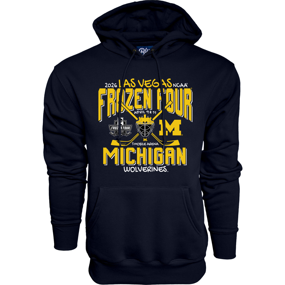 Michigan Wolverines Men's Hockey Frozen Four Navy Hoodie - Front View