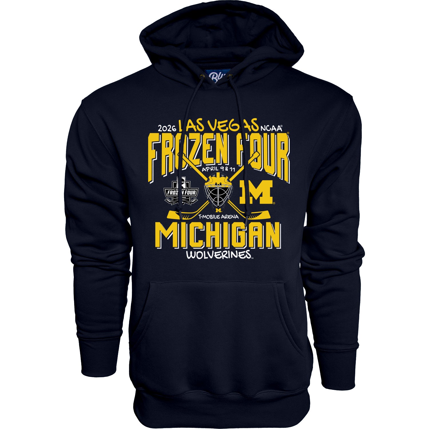 Michigan Wolverines Men's Hockey Frozen Four Navy Hoodie - Front View