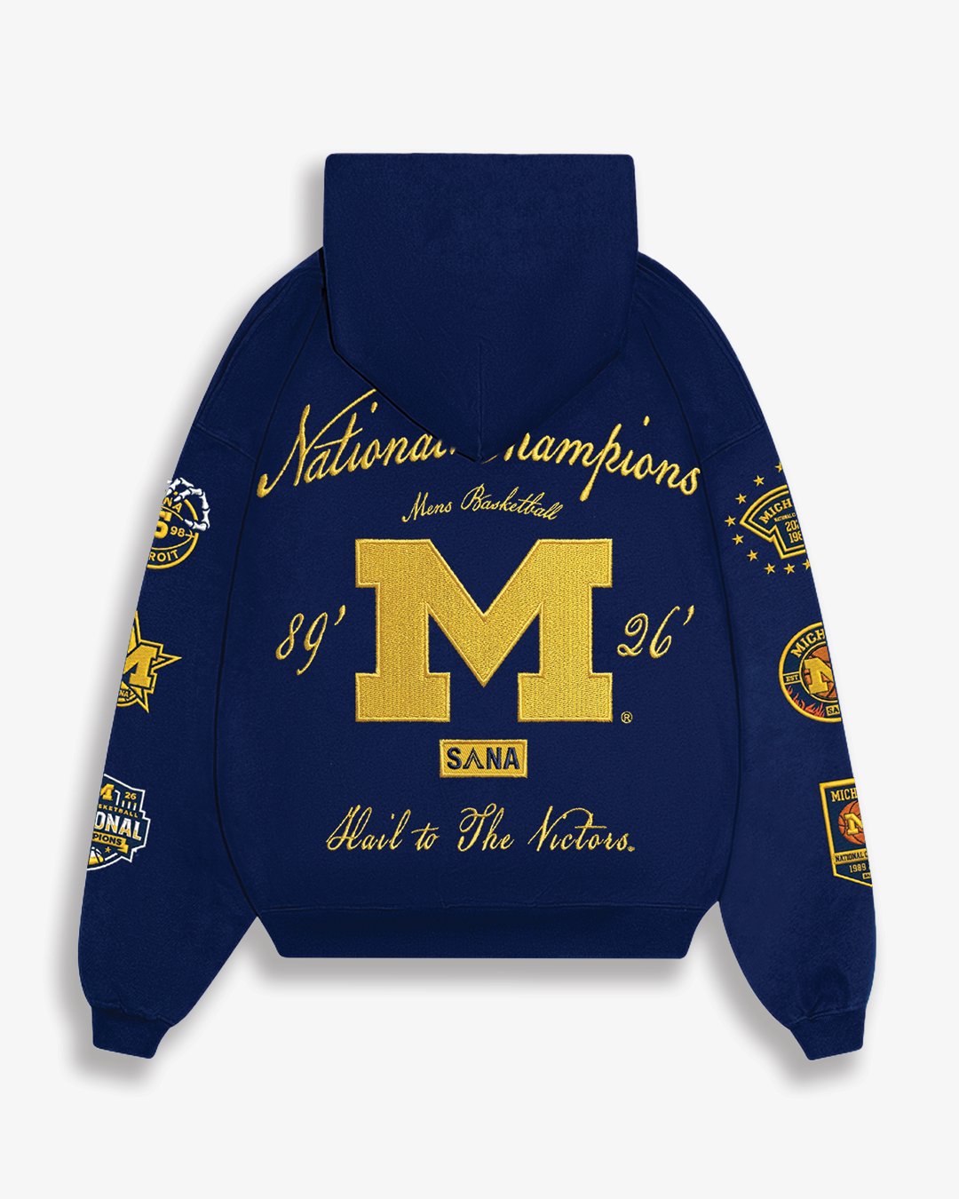 Michigan Wolverines Men's Basketball National Champions Navy Collector's Hoodie - Back View