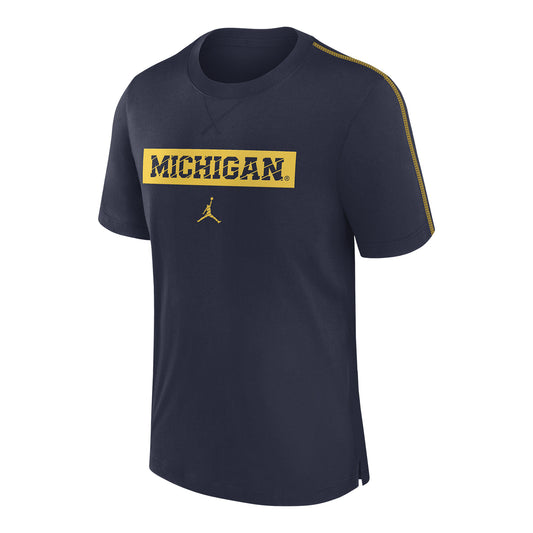 Michigan Wolverines Jordan Blue 24/25 Sideline Player Tri-Blend T-Shirt - Front View