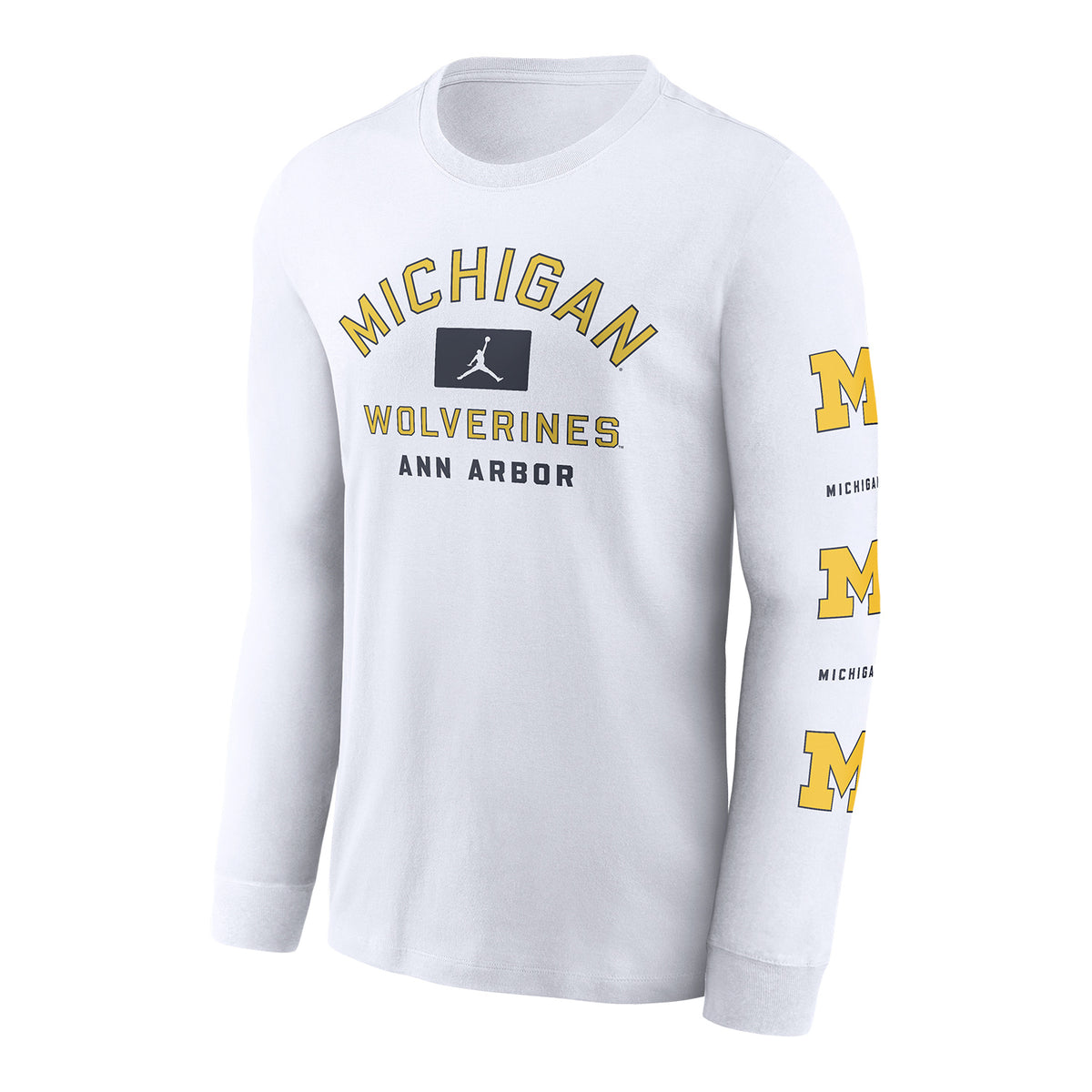 Michigan Team Store Michigan Wolverines Jordan White Sleeve Repeater Long Sleeve T-Shirt ...