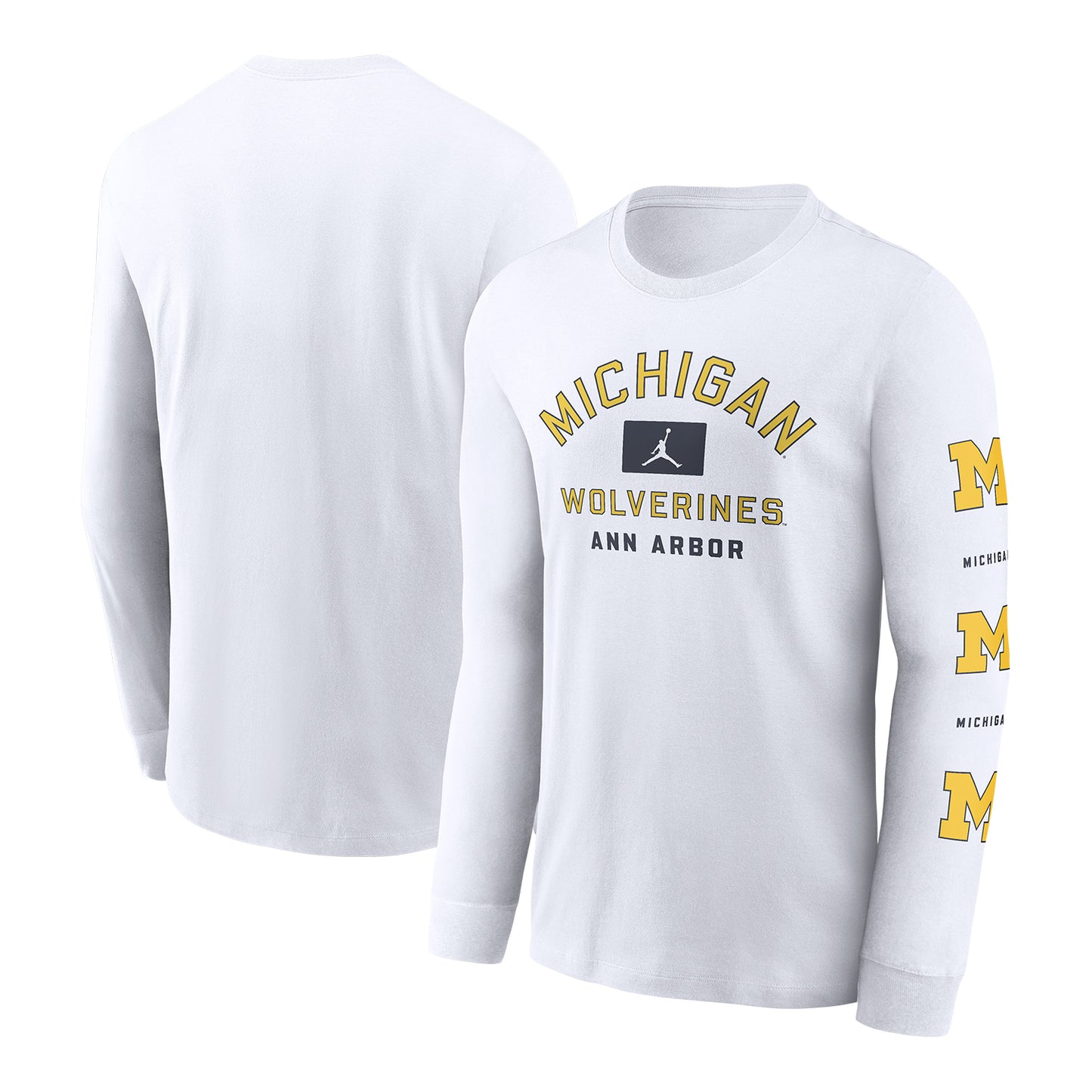 Michigan Wolverines Jordan White Sleeve Repeater Long Sleeve T-Shirt - Multi View