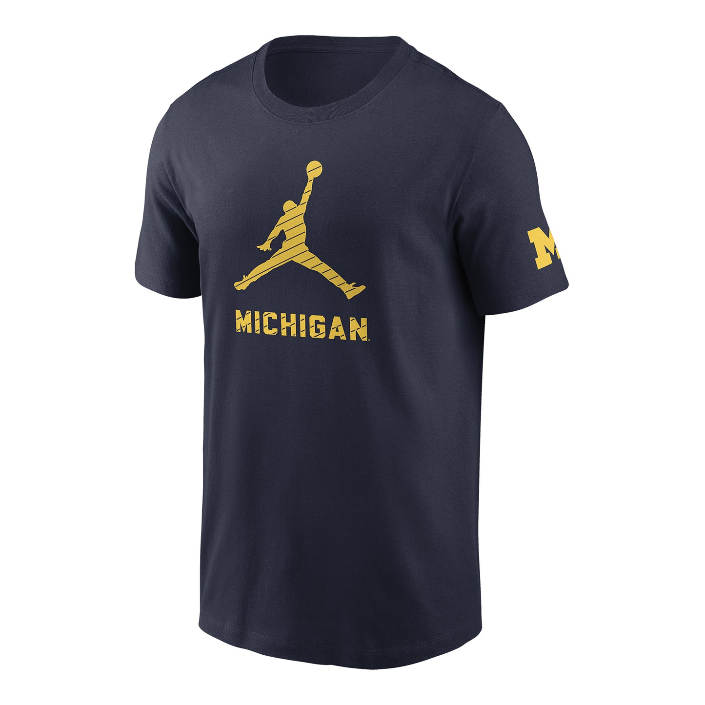 Michigan Wolverines Jordan Blue Jumpman Wordmark T-Shirt - Front View