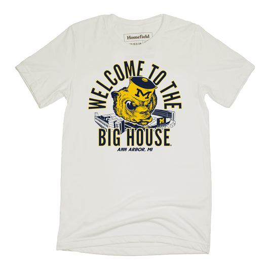 Homefield Michigan Wolverines White Welcome To The Big House Heavyweight T-Shirt - Front View