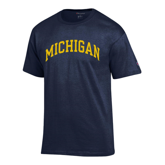 Michigan Wolverines Blue Champion Wordmark T-Shirt - Front View