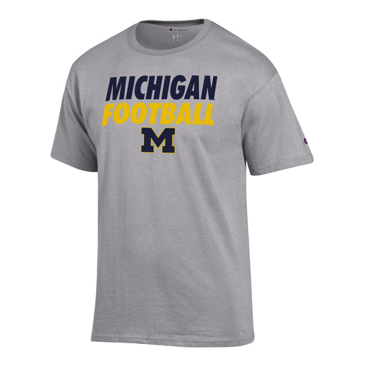 Michigan Wolverines Gray Champion Michigan Football T-Shirt - Front View