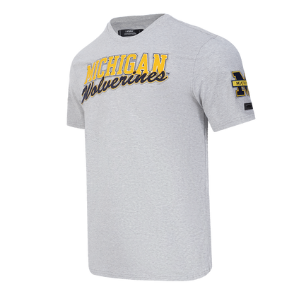 Michigan Wolverines Gray Pro Standard Wordmark Sleeve Hits T-Shirt - Angled View