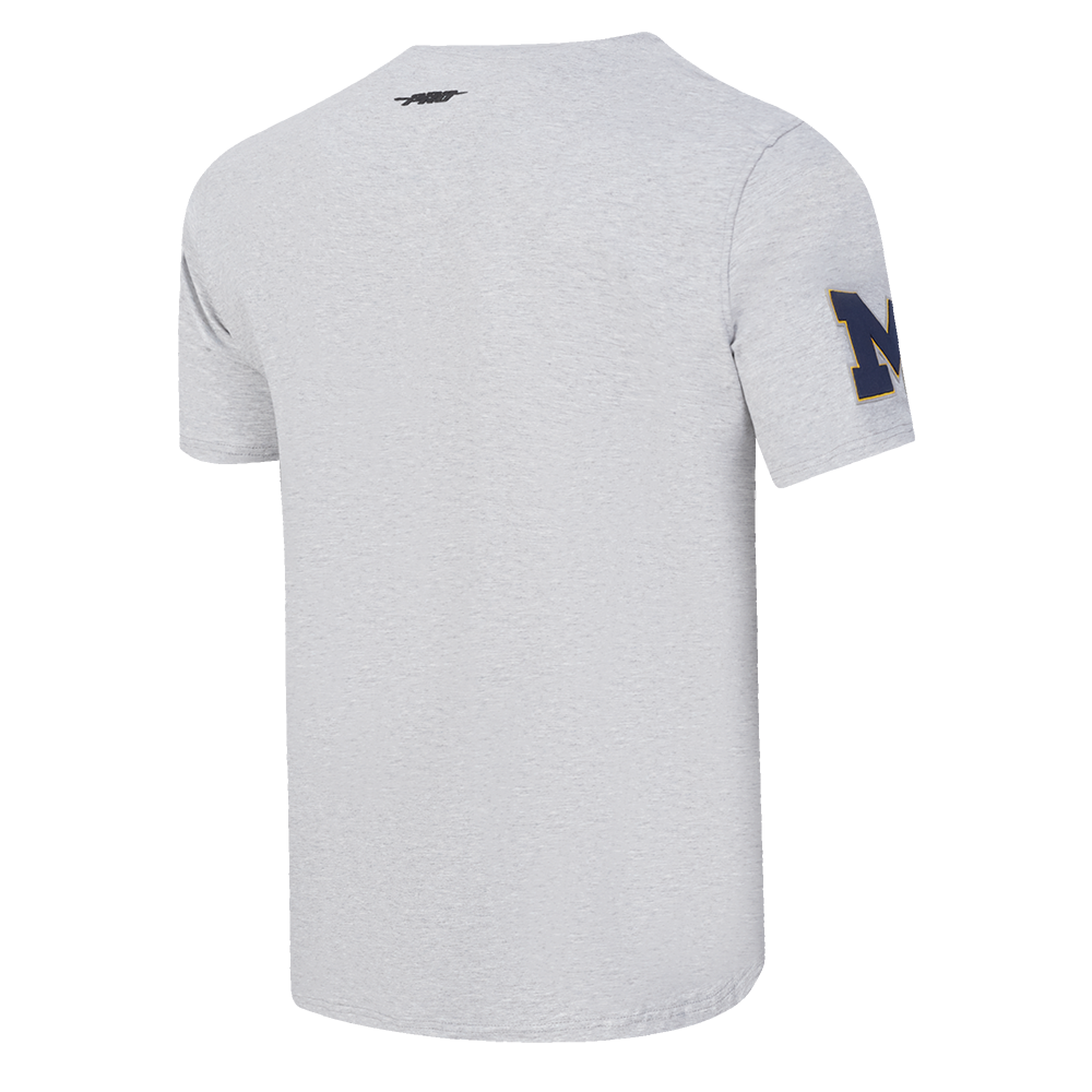 Michigan Wolverines Gray Pro Standard Wordmark Sleeve Hits T-Shirt - Back Angled View