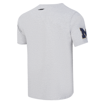 Michigan Wolverines Gray Pro Standard Wordmark Sleeve Hits T-Shirt - Back Angled View