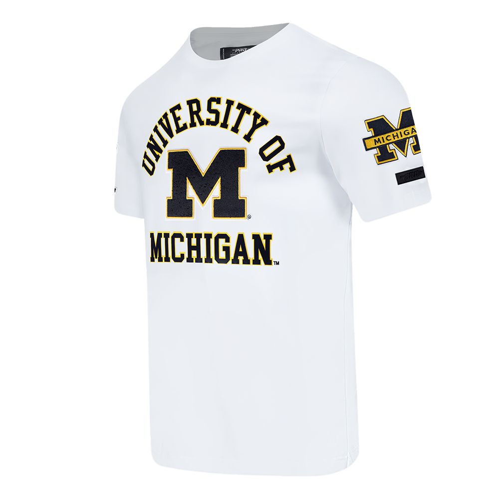 Michigan Wolverines White Pro Standard Arch Logo Sleeve Hits T-Shirt - Front Angled View