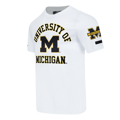 Michigan Wolverines White Pro Standard Arch Logo Sleeve Hits T-Shirt - Front Angled View