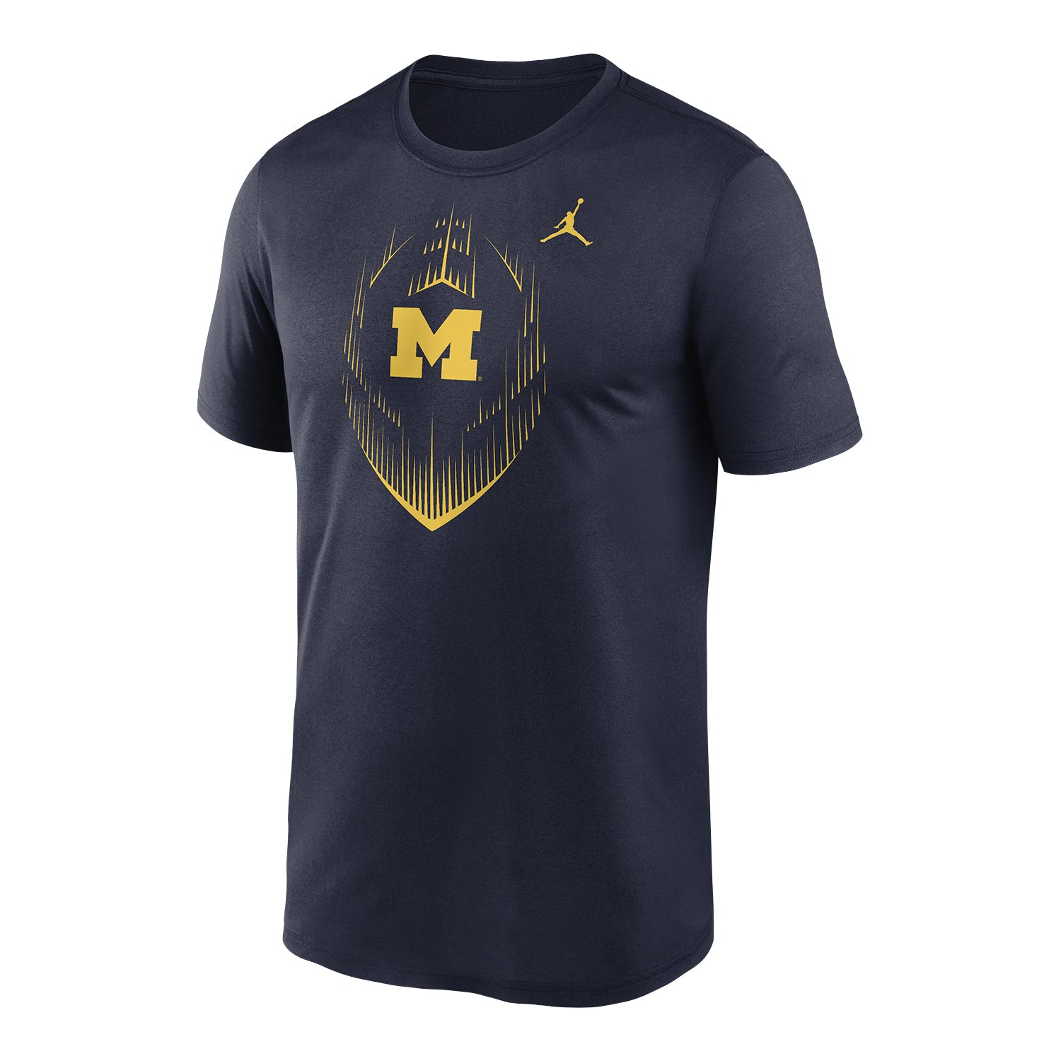 Michigan Wolverines Jordan Football Logo Navy T-Shirt - Front View