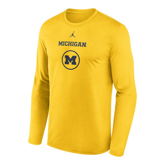 Michigan Wolverines Jordan Maize Basketball Practice L/S Tee - Front View