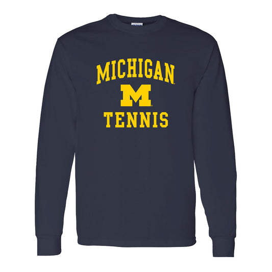 Michigan Wolverines Tennis Navy Long Sleeve T-Shirt - Front View