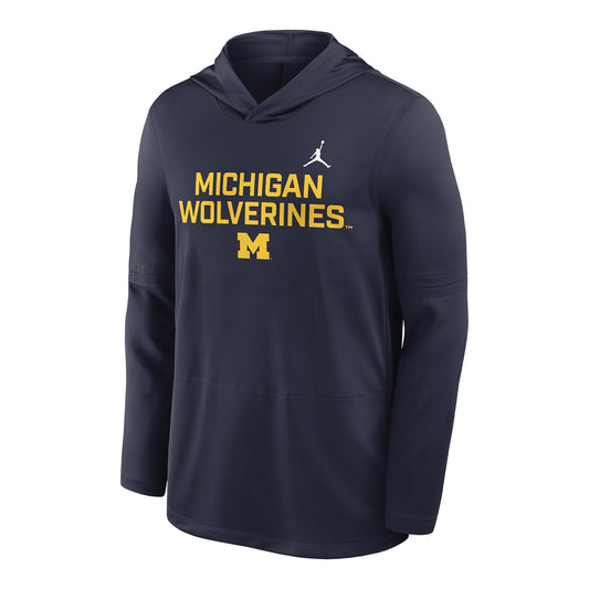 Michigan Wolverines Long Sleeve Navy Hooded Tee - Front View
