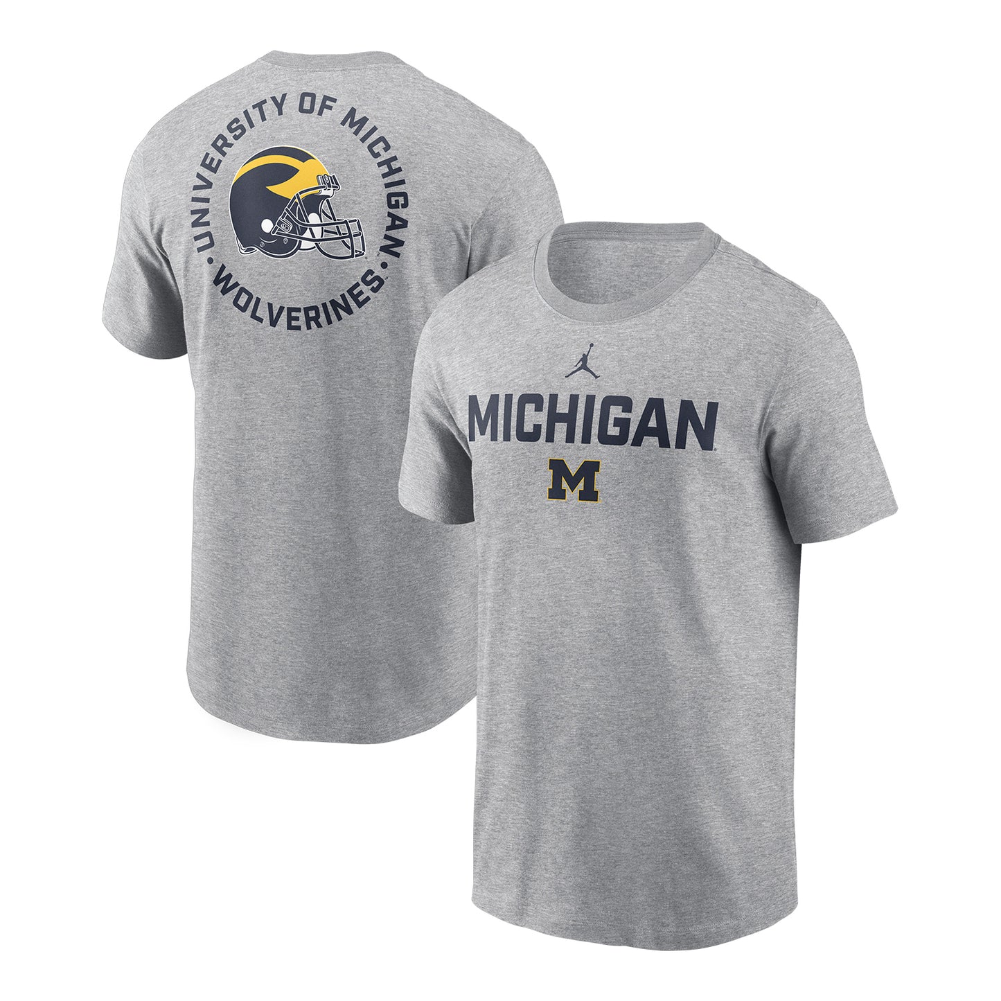 Michigan Wolverines Jordan Cotton 2-Hit Tee In Grey - Front & Back View