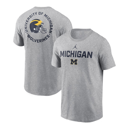 Michigan Wolverines Jordan Cotton 2-Hit Tee In Grey - Front & Back View