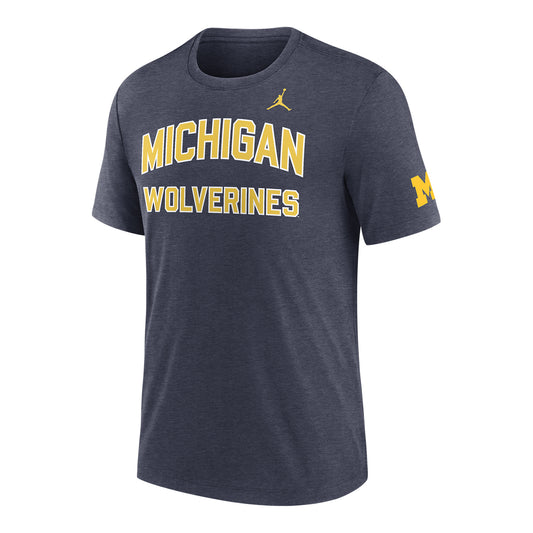 Michigan Wolverines Nike Jordan Triblend 2-Hit Tee In Navy - Front View