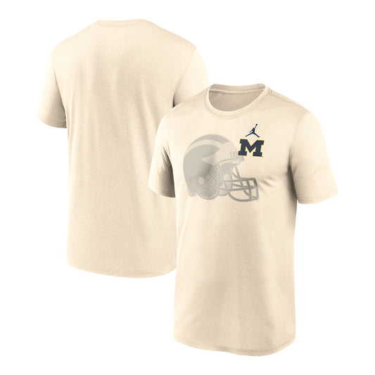 Michigan Wolverines Jordan Legend Shadow Logo Tee In Cream - Front & Back View