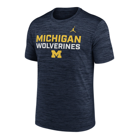 Michigan Wolverines Velocity Center Stacked Navy Tee - Front View